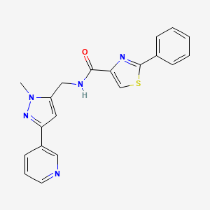 molecular formula C20H17N5OS B2540902 N-((1-methyl-3-(pyridin-3-yl)-1H-pyrazol-5-yl)methyl)-2-phenylthiazole-4-carboxamide CAS No. 2034551-34-1