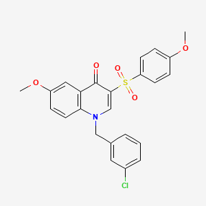 molecular formula C24H20ClNO5S B2540922 1-[(3-Chlorophenyl)methyl]-6-methoxy-3-(4-methoxyphenyl)sulfonylquinolin-4-one CAS No. 872199-09-2