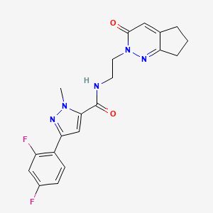 molecular formula C20H19F2N5O2 B2540925 3-(2,4-difluorophenyl)-1-methyl-N-(2-(3-oxo-3,5,6,7-tetrahydro-2H-cyclopenta[c]pyridazin-2-yl)ethyl)-1H-pyrazole-5-carboxamide CAS No. 2034363-61-4