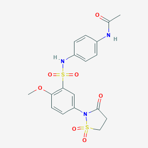 molecular formula C18H19N3O7S2 B254094 N-[4-({[5-(1,1-dioxido-3-oxoisothiazolidin-2-yl)-2-methoxyphenyl]sulfonyl}amino)phenyl]acetamide 