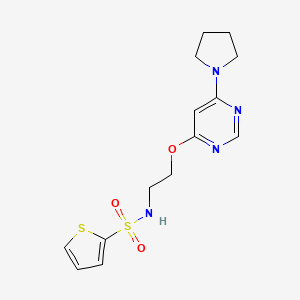 molecular formula C14H18N4O3S2 B2540941 N-(2-((6-(吡咯烷-1-基)嘧啶-4-基)氧基)乙基)噻吩-2-磺酰胺 CAS No. 1210513-89-5