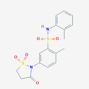 molecular formula C17H18N2O5S2 B254095 5-(1,1-dioxido-3-oxo-2-isothiazolidinyl)-2-methyl-N-(2-methylphenyl)benzenesulfonamide 