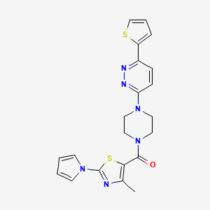 molecular formula C21H20N6OS2 B2540951 (4-methyl-2-(1H-pyrrol-1-yl)thiazol-5-yl)(4-(6-(thiophen-2-yl)pyridazin-3-yl)piperazin-1-yl)methanone CAS No. 1203308-97-7