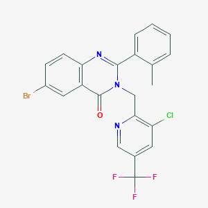 molecular formula C22H14BrClF3N3O B2540954 6-bromo-3-{[3-chloro-5-(trifluoromethyl)pyridin-2-yl]methyl}-2-(2-methylphenyl)quinazolin-4(3H)-one CAS No. 2085690-22-6