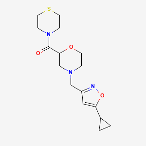molecular formula C16H23N3O3S B2540973 [4-[(5-Cyclopropyl-1,2-oxazol-3-yl)methyl]morpholin-2-yl]-thiomorpholin-4-ylmethanone CAS No. 2415563-91-4