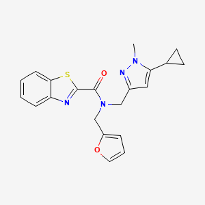 molecular formula C21H20N4O2S B2540982 N-((5-cyclopropyl-1-methyl-1H-pyrazol-3-yl)methyl)-N-(furan-2-ylmethyl)benzo[d]thiazole-2-carboxamide CAS No. 1795303-30-8