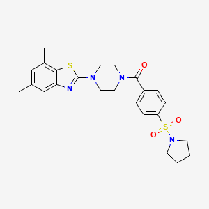 molecular formula C24H28N4O3S2 B2540983 (4-(5,7-Dimethylbenzo[d]thiazol-2-yl)piperazin-1-yl)(4-(pyrrolidin-1-ylsulfonyl)phenyl)methanone CAS No. 897482-53-0