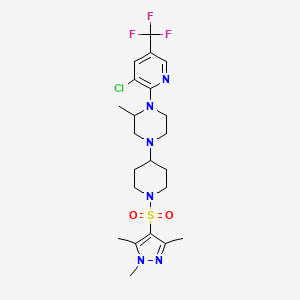 molecular formula C22H30ClF3N6O2S B2540984 1-[3-氯-5-(三氟甲基)吡啶-2-基]-2-甲基-4-{1-[(1,3,5-三甲基-1H-吡唑-4-基)磺酰基]哌啶-4-基}哌嗪 CAS No. 2097934-91-1