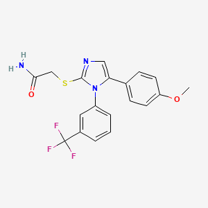 molecular formula C19H16F3N3O2S B2540989 2-((5-(4-methoxyphenyl)-1-(3-(trifluoromethyl)phenyl)-1H-imidazol-2-yl)thio)acetamide CAS No. 1226439-82-2