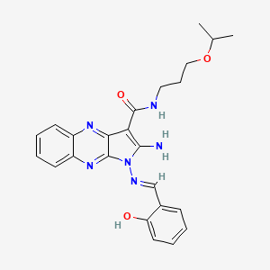 molecular formula C24H26N6O3 B2541007 (E)-2-amino-1-((2-hydroxybenzylidene)amino)-N-(3-isopropoxypropyl)-1H-pyrrolo[2,3-b]quinoxaline-3-carboxamide CAS No. 579441-54-6