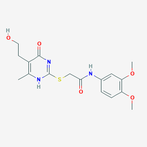 N-(3,4-dimethoxyphenyl)-2-[[5-(2-hydroxyethyl)-6-methyl-4-oxo-1H-pyrimidin-2-yl]sulfanyl]acetamide