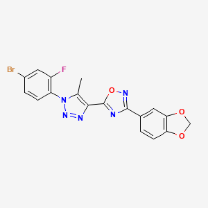 molecular formula C18H11BrFN5O3 B2541016 3-(benzo[d][1,3]dioxol-5-yl)-5-(1-(4-bromo-2-fluorophenyl)-5-methyl-1H-1,2,3-triazol-4-yl)-1,2,4-oxadiazole CAS No. 950469-15-5