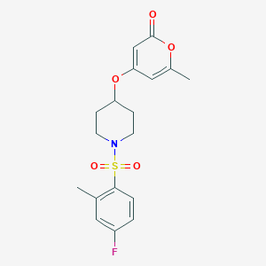 molecular formula C18H20FNO5S B2541020 4-((1-((4-fluoro-2-methylphenyl)sulfonyl)piperidin-4-yl)oxy)-6-methyl-2H-pyran-2-one CAS No. 1795423-85-6