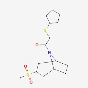 molecular formula C15H25NO3S2 B2541029 2-(环戊基硫基)-1-((1R,5S)-3-(甲基磺酰基)-8-氮杂双环[3.2.1]辛烷-8-基)乙酮 CAS No. 1704617-02-6