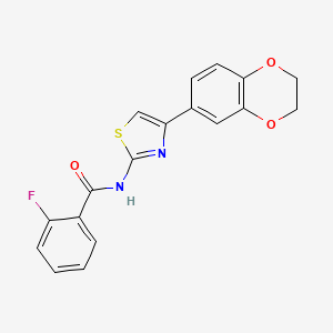 molecular formula C18H13FN2O3S B2541037 N-[4-(2,3-dihydro-1,4-benzodioxin-6-yl)-1,3-thiazol-2-yl]-2-fluorobenzamide CAS No. 879359-22-5