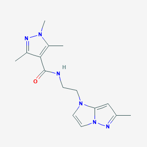 molecular formula C15H20N6O B2541042 1,3,5-三甲基-N-(2-(6-甲基-1H-咪唑并[1,2-b]吡唑-1-基)乙基)-1H-吡唑-4-甲酰胺 CAS No. 2034263-73-3