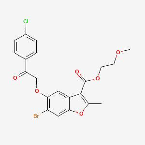 molecular formula C21H18BrClO6 B2541047 6-溴-5-[2-(4-氯苯基)-2-氧代乙氧基]-2-甲基-1-苯并呋喃-3-甲酸2-甲氧基乙酯 CAS No. 433330-12-2