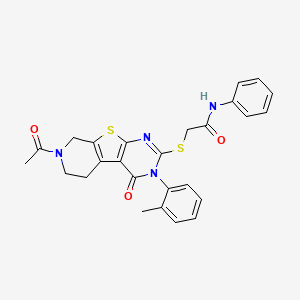 2-{[7-acetyl-3-(2-methylphenyl)-4-oxo-3,4,5,6,7,8-hexahydropyrido[4',3':4,5]thieno[2,3-d]pyrimidin-2-yl]thio}-N-phenylacetamide