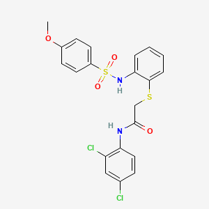 molecular formula C21H18Cl2N2O4S2 B2541069 N-(2,4-dichlorophenyl)-2-[(2-{[(4-methoxyphenyl)sulfonyl]amino}phenyl)sulfanyl]acetamide CAS No. 477869-05-9