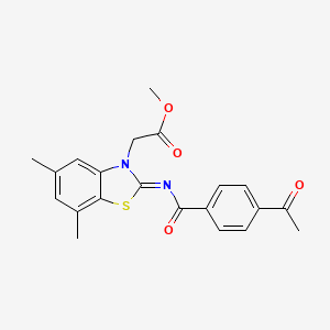 Methyl 2-[2-(4-acetylbenzoyl)imino-5,7-dimethyl-1,3-benzothiazol-3-yl]acetate