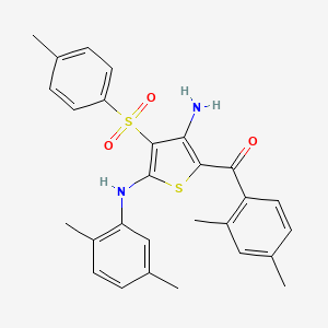 molecular formula C28H28N2O3S2 B2541087 (3-氨基-5-((2,5-二甲苯基)氨基)-4-甲苯磺酰噻吩-2-基)(2,4-二甲苯基)甲苯酮 CAS No. 1115562-74-7