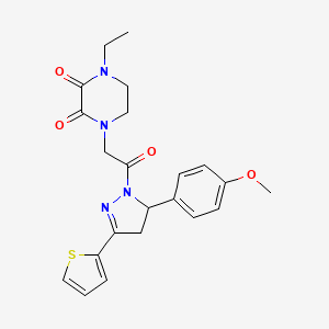 molecular formula C22H24N4O4S B2541088 1-ethyl-4-(2-(5-(4-methoxyphenyl)-3-(thiophen-2-yl)-4,5-dihydro-1H-pyrazol-1-yl)-2-oxoethyl)piperazine-2,3-dione CAS No. 868965-28-0