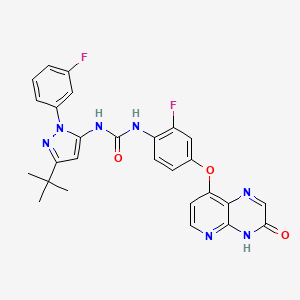 1-[5-Tert-butyl-2-(3-fluorophenyl)pyrazol-3-yl]-3-[2-fluoro-4-[(3-oxo-4H-pyrido[2,3-b]pyrazin-8-yl)oxy]phenyl]urea