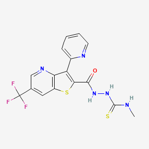molecular formula C16H12F3N5OS2 B2541124 N-methyl-2-{[3-(2-pyridinyl)-6-(trifluoromethyl)thieno[3,2-b]pyridin-2-yl]carbonyl}-1-hydrazinecarbothioamide CAS No. 551921-21-2