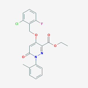 molecular formula C21H18ClFN2O4 B2541130 Ethyl 4-((2-chloro-6-fluorobenzyl)oxy)-6-oxo-1-(o-tolyl)-1,6-dihydropyridazine-3-carboxylate CAS No. 899975-80-5