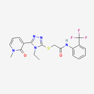 molecular formula C19H18F3N5O2S B2541134 2-((4-ethyl-5-(1-methyl-2-oxo-1,2-dihydropyridin-3-yl)-4H-1,2,4-triazol-3-yl)thio)-N-(2-(trifluoromethyl)phenyl)acetamide CAS No. 1105207-69-9