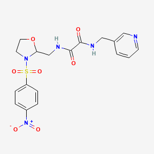 molecular formula C18H19N5O7S B2541136 N1-((3-((4-nitrophenyl)sulfonyl)oxazolidin-2-yl)methyl)-N2-(pyridin-3-ylmethyl)oxalamide CAS No. 868982-11-0