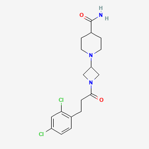 molecular formula C18H23Cl2N3O2 B2541145 1-(1-(3-(2,4-Dichlorophenyl)propanoyl)azetidin-3-yl)piperidine-4-carboxamide CAS No. 2034529-05-8
