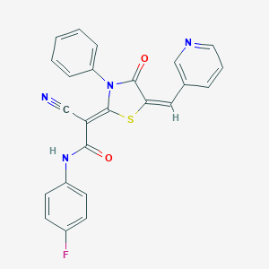 molecular formula C24H15FN4O2S B254115 2-cyano-N-(4-fluorophenyl)-2-[4-oxo-3-phenyl-5-(3-pyridinylmethylene)-1,3-thiazolidin-2-ylidene]acetamide 