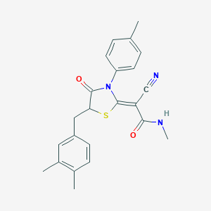 molecular formula C23H23N3O2S B254116 2-cyano-2-[5-(3,4-dimethylbenzyl)-3-(4-methylphenyl)-4-oxo-1,3-thiazolidin-2-ylidene]-N-methylacetamide 