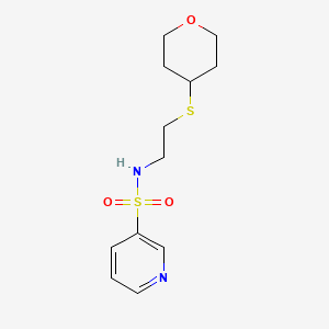 molecular formula C12H18N2O3S2 B2541173 N-(2-((tetrahydro-2H-pyran-4-yl)thio)ethyl)pyridine-3-sulfonamide CAS No. 2034485-03-3