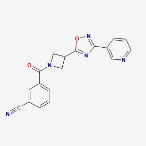 molecular formula C18H13N5O2 B2541175 3-(3-(3-(Pyridin-3-yl)-1,2,4-oxadiazol-5-yl)azetidine-1-carbonyl)benzonitrile CAS No. 1324506-71-9