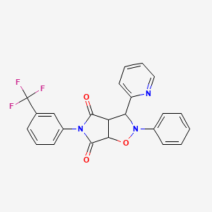 molecular formula C23H16F3N3O3 B2541185 2-phenyl-3-(pyridin-2-yl)-5-(3-(trifluoromethyl)phenyl)dihydro-2H-pyrrolo[3,4-d]isoxazole-4,6(5H,6aH)-dione CAS No. 342615-55-8