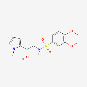 molecular formula C15H18N2O5S B2541192 N-(2-hydroxy-2-(1-methyl-1H-pyrrol-2-yl)ethyl)-2,3-dihydrobenzo[b][1,4]dioxine-6-sulfonamide CAS No. 1396867-92-7