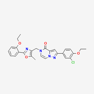 molecular formula C27H25ClN4O4 B2541207 2-(3-chloro-4-ethoxyphenyl)-5-((2-(2-ethoxyphenyl)-5-methyloxazol-4-yl)methyl)pyrazolo[1,5-a]pyrazin-4(5H)-one CAS No. 959525-85-0