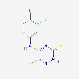 molecular formula C10H8ClFN4S B254121 5-((3-Chloro-4-fluorophenyl)amino)-6-methyl-1,2,4-triazine-3(2H)-thione 