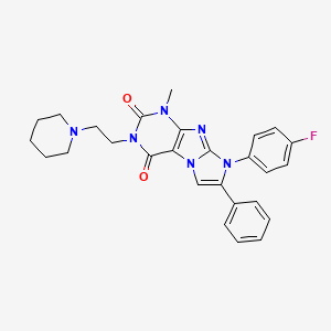 molecular formula C27H27FN6O2 B2541215 8-(4-fluorophenyl)-1-methyl-7-phenyl-3-(2-(piperidin-1-yl)ethyl)-1H-imidazo[2,1-f]purine-2,4(3H,8H)-dione CAS No. 887213-80-1