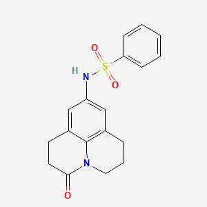 molecular formula C18H18N2O3S B2541216 N-(3-oxo-1,2,3,5,6,7-hexahydropyrido[3,2,1-ij]quinolin-9-yl)benzenesulfonamide CAS No. 898412-08-3
