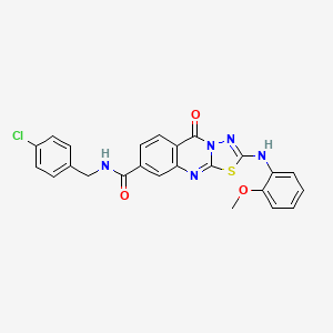 molecular formula C24H18ClN5O3S B2541233 N-(4-chlorobenzyl)-2-((2-methoxyphenyl)amino)-5-oxo-5H-[1,3,4]thiadiazolo[2,3-b]quinazoline-8-carboxamide CAS No. 893784-36-6
