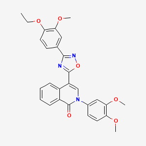 molecular formula C28H25N3O6 B2541237 2-(3,4-dimethoxyphenyl)-4-(3-(4-ethoxy-3-methoxyphenyl)-1,2,4-oxadiazol-5-yl)isoquinolin-1(2H)-one CAS No. 1207012-41-6