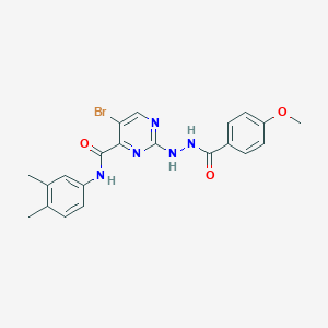 molecular formula C21H20BrN5O3 B254125 5-bromo-N-(3,4-dimethylphenyl)-2-[2-(4-methoxybenzoyl)hydrazino]-4-pyrimidinecarboxamide 