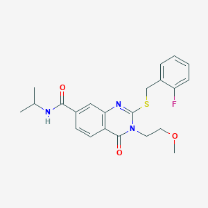 molecular formula C22H24FN3O3S B2541255 2-((2-fluorobenzyl)thio)-N-isopropyl-3-(2-methoxyethyl)-4-oxo-3,4-dihydroquinazoline-7-carboxamide CAS No. 946236-83-5