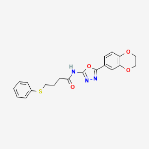 molecular formula C20H19N3O4S B2541262 N-(5-(2,3-dihydrobenzo[b][1,4]dioxin-6-yl)-1,3,4-oxadiazol-2-yl)-4-(phenylthio)butanamide CAS No. 941877-72-1
