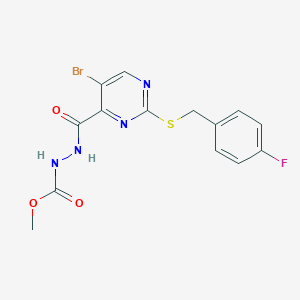 molecular formula C14H12BrFN4O3S B254129 Methyl 2-({5-bromo-2-[(4-fluorobenzyl)sulfanyl]-4-pyrimidinyl}carbonyl)hydrazinecarboxylate 