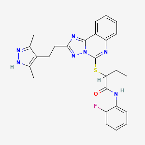 2-({2-[2-(3,5-dimethyl-1H-pyrazol-4-yl)ethyl]-[1,2,4]triazolo[1,5-c]quinazolin-5-yl}sulfanyl)-N-(2-fluorophenyl)butanamide