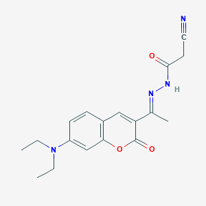 molecular formula C18H20N4O3 B2541299 2-cyano-N'-{(1E)-1-[7-(diethylamino)-2-oxo-2H-chromen-3-yl]ethylidene}acetohydrazide CAS No. 364738-13-6